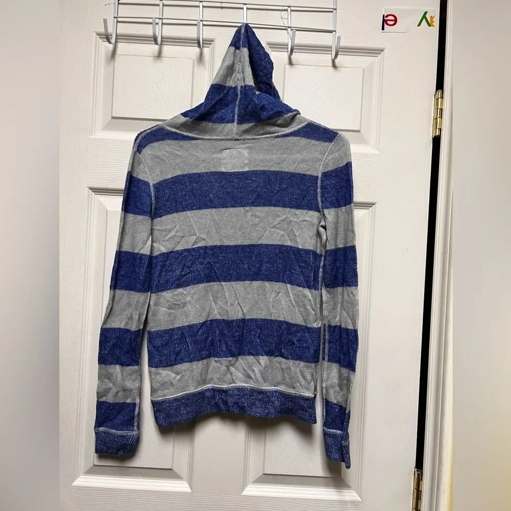 Justice‎ Girls Blue Gray Striped Rhinestone V-Neck Hoodie Sweater Size 14
